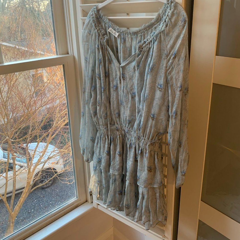 LoveShackFancy Blue Floral Popover Dress